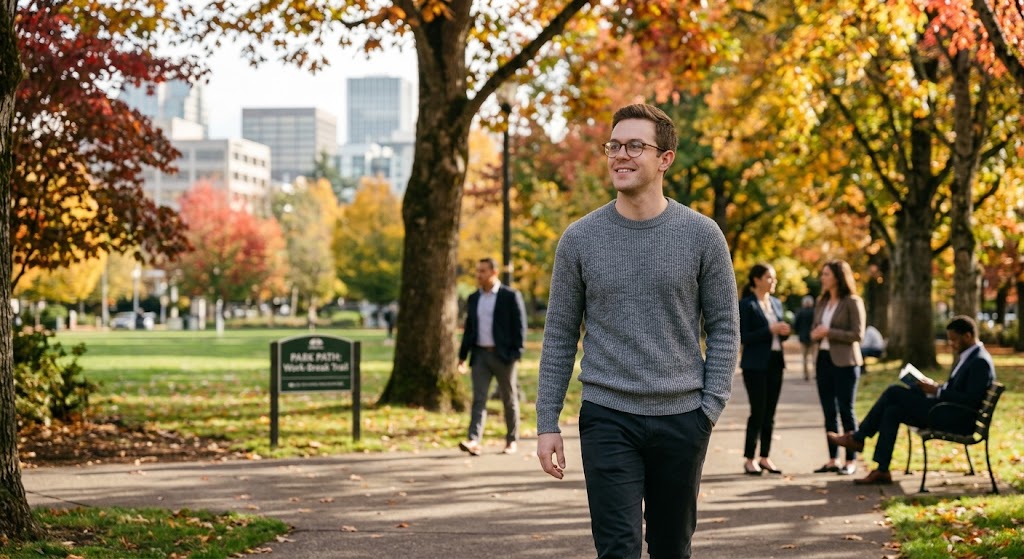 Man taking a short walk as a practical way to manage stress