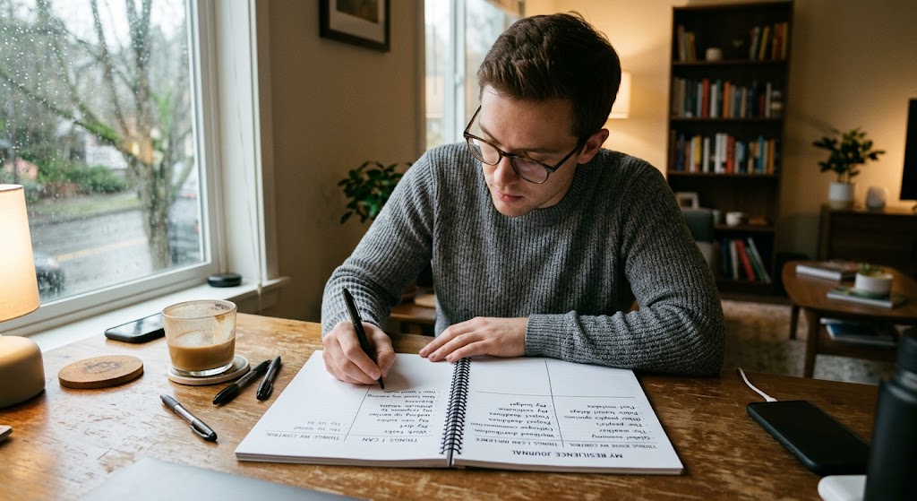 Man using a control and influence list to manage stress and regain a sense of control