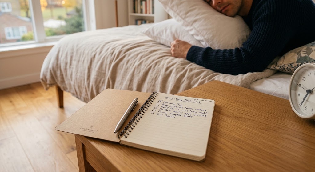 Notebook used to write down worries before bed and relax the mind