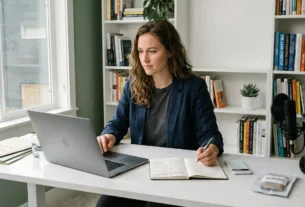Professional working on high income side hustles to scale online income