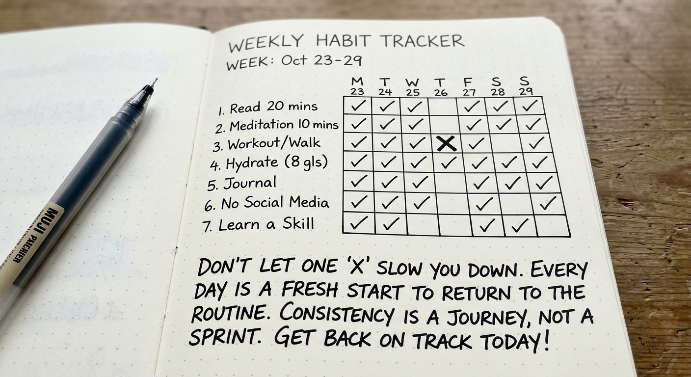  Weekly habit tracker showing realistic progress while building better habits