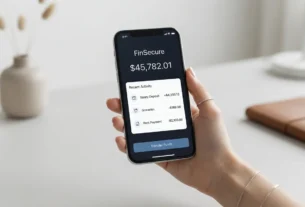 Close-up of a secure banking application and financial documents