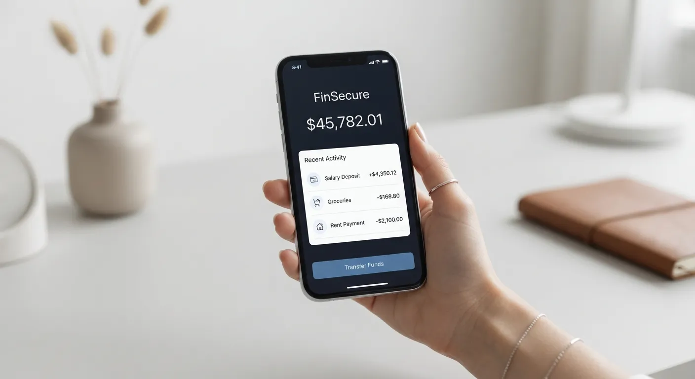 Close-up of a secure banking application and financial documents