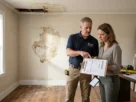 Contractor reviewing damaged home with an insurance claim short on repair costs
