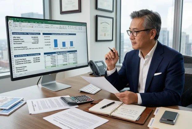 Corporate buyout offer evaluation chart for executives facing burnout