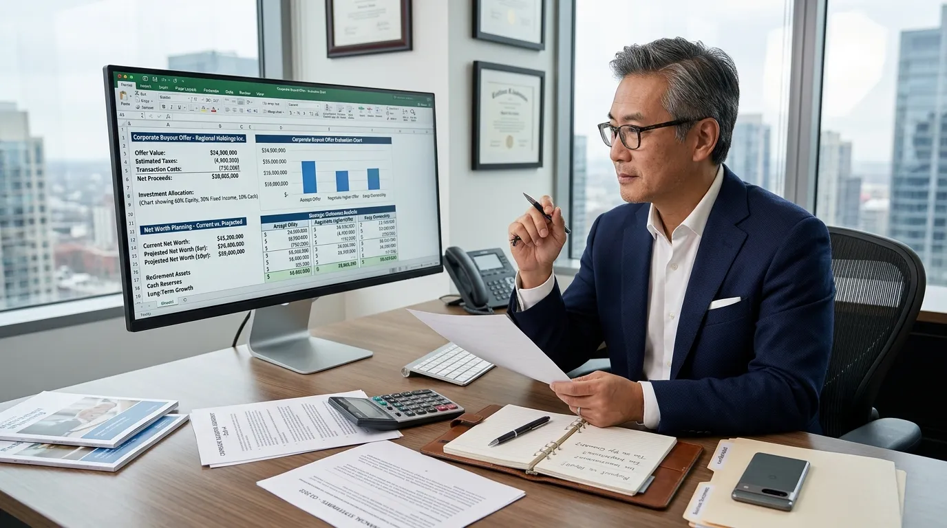 Corporate buyout offer evaluation chart for executives facing burnout