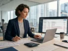 Employee reviewing financial bank records after receiving an accidental company overpayment