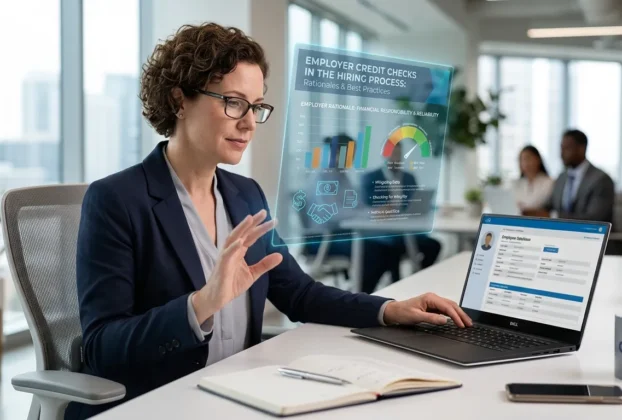 Hiring manager reviewing report to understand why employers check credit