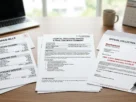 Hospital discharge papers and unpaid bills sitting next to an official collection notice on a desk