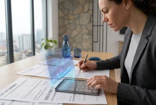 Person-calculating-quarterly-tax-forms-to-pay-estimated-taxes-all-at-once