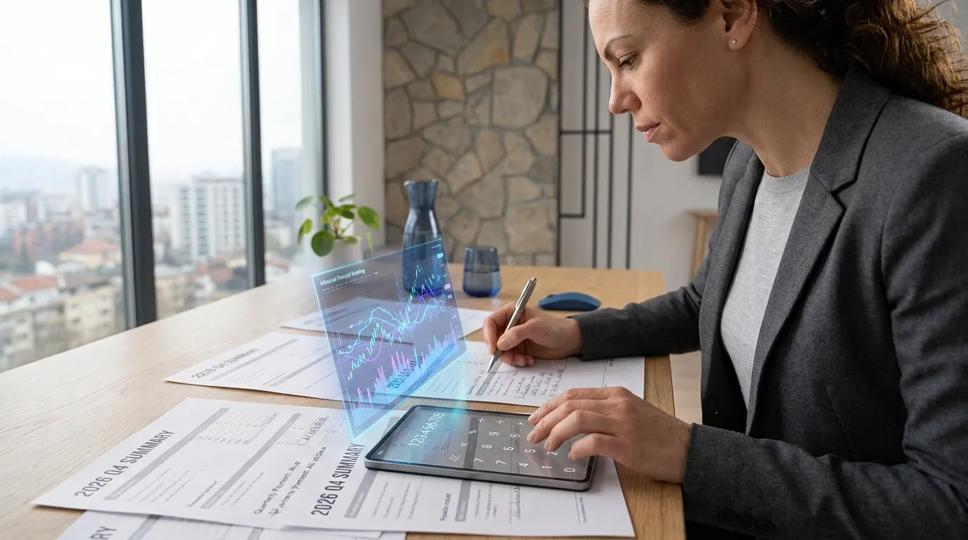 Person-calculating-quarterly-tax-forms-to-pay-estimated-taxes-all-at-once
