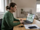 Person reviewing auto loan financing documents and payoff terms on a laptop