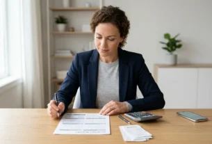 Person reviewing budget planner for tips for spending money wisely