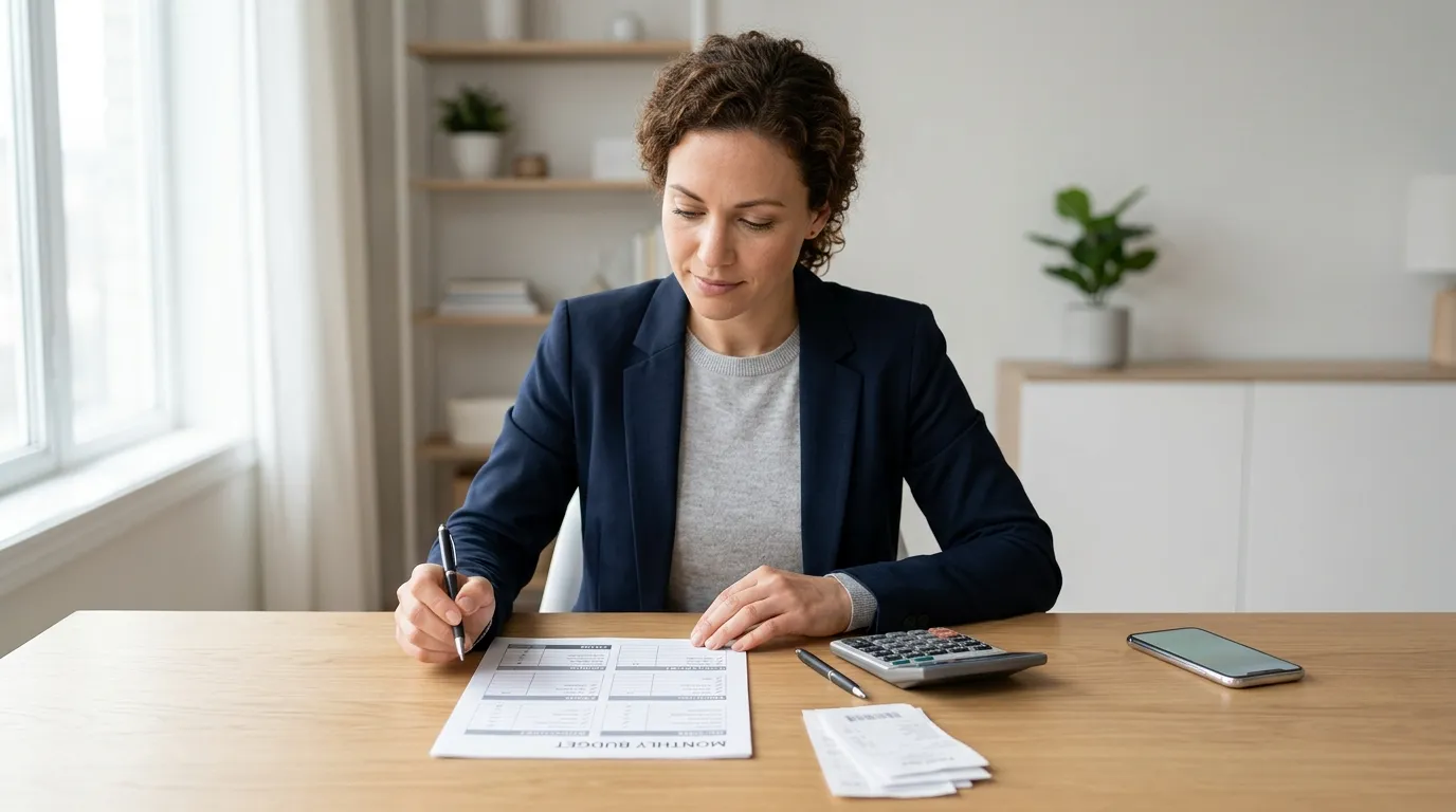 Person reviewing budget planner for tips for spending money wisely