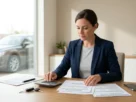 Person reviewing financing paperwork to pay off car loan immediately