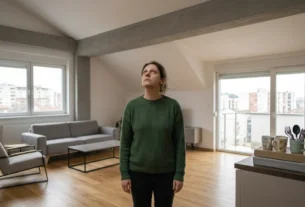 Stressed homeowner reviewing unexpected repair bills and monthly housing costs on a laptop