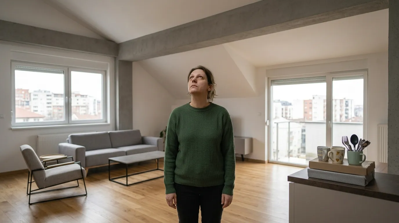 Stressed homeowner reviewing unexpected repair bills and monthly housing costs on a laptop